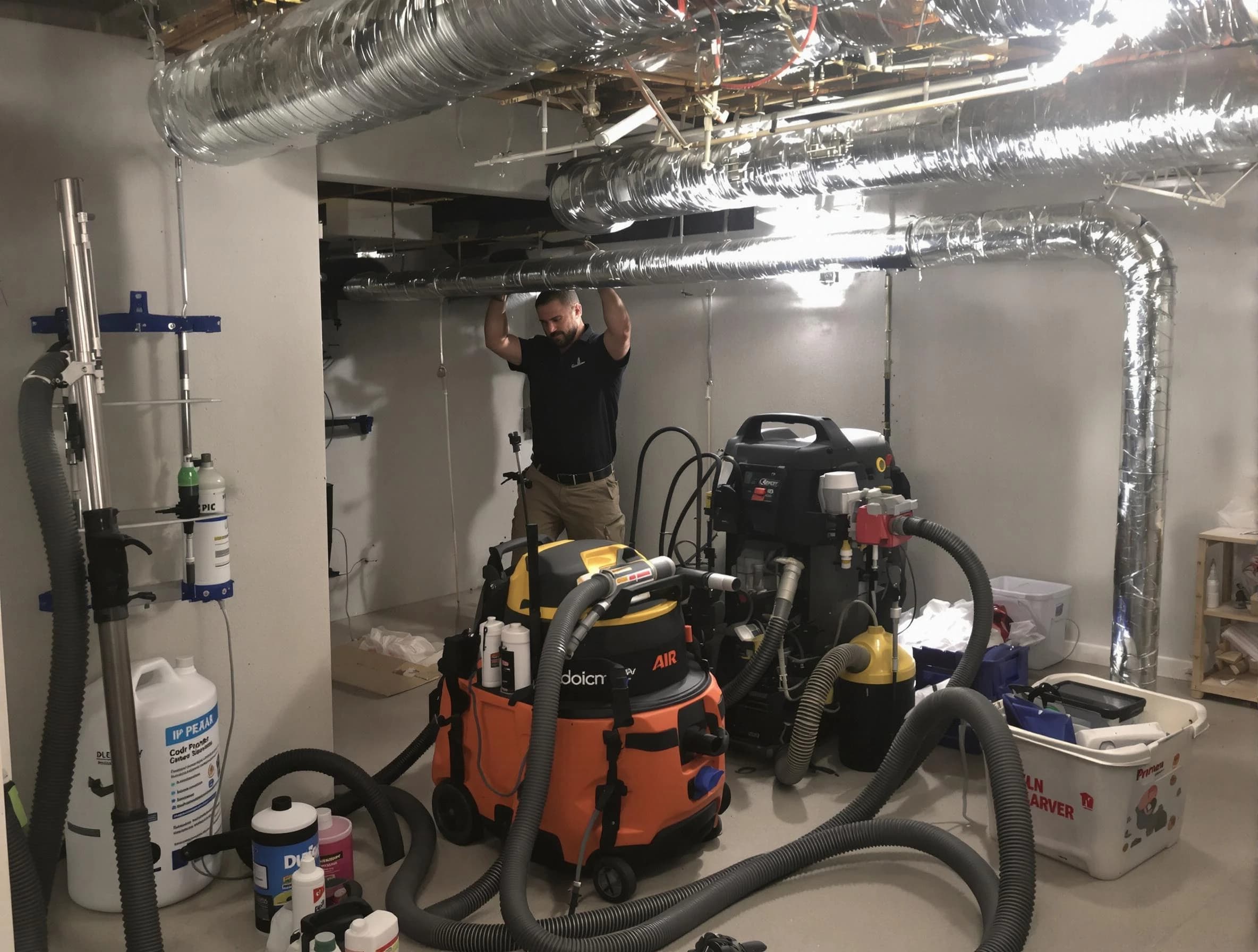 Garden Grove Air Duct Cleaning specialist performing professional mold removal from air ducts using safety equipment in Garden Grove