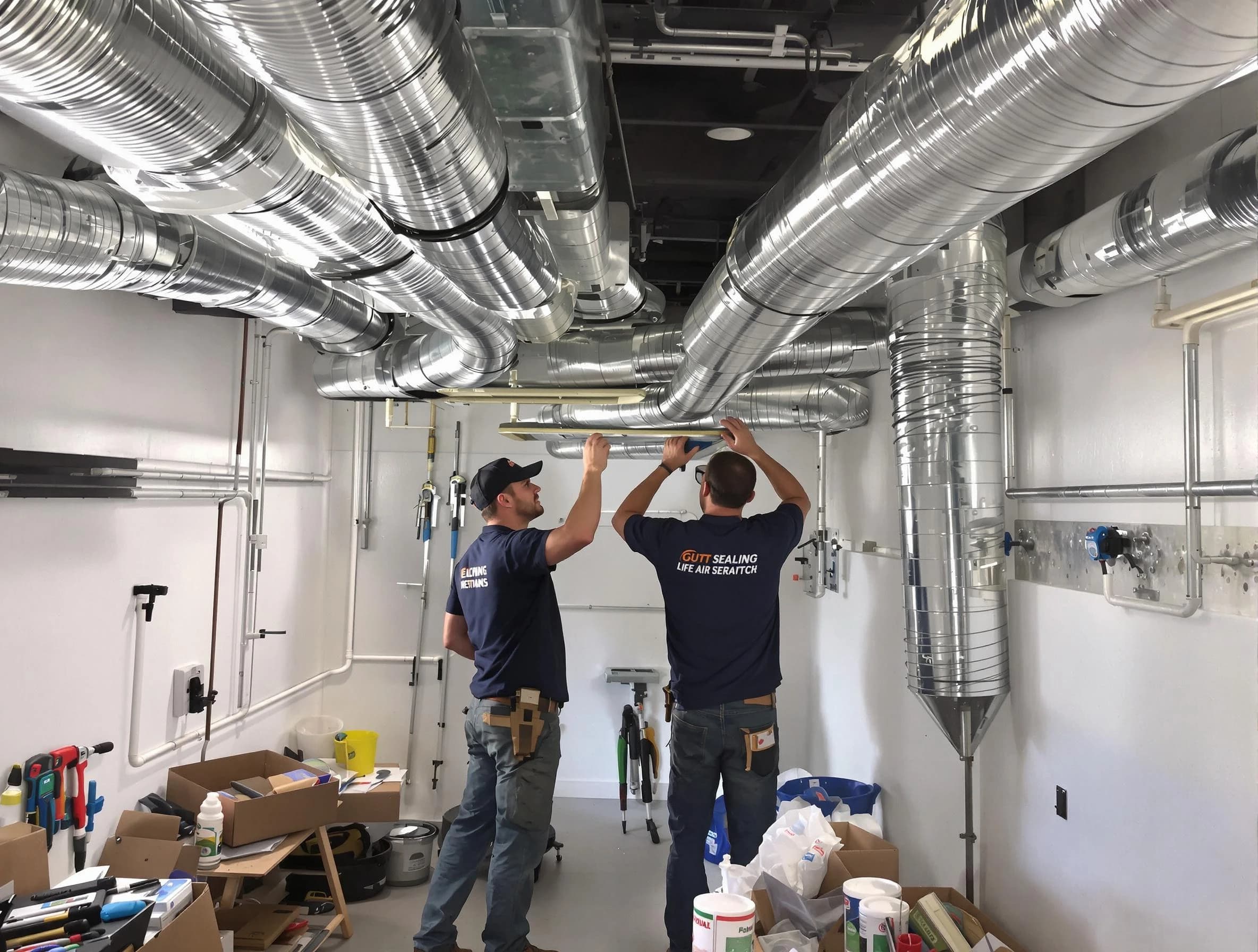 Garden Grove Air Duct Cleaning technician applying professional duct sealing solutions in Garden Grove